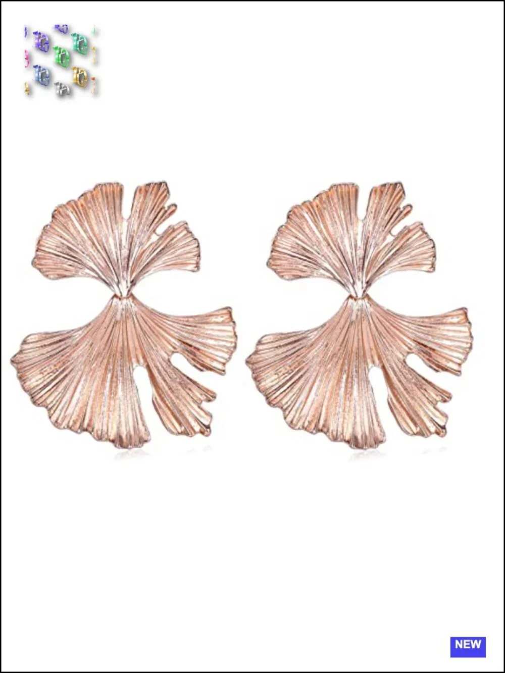 Ginkgo Leaf Drop Dangle Earrings Geometric Statement Gold Tone